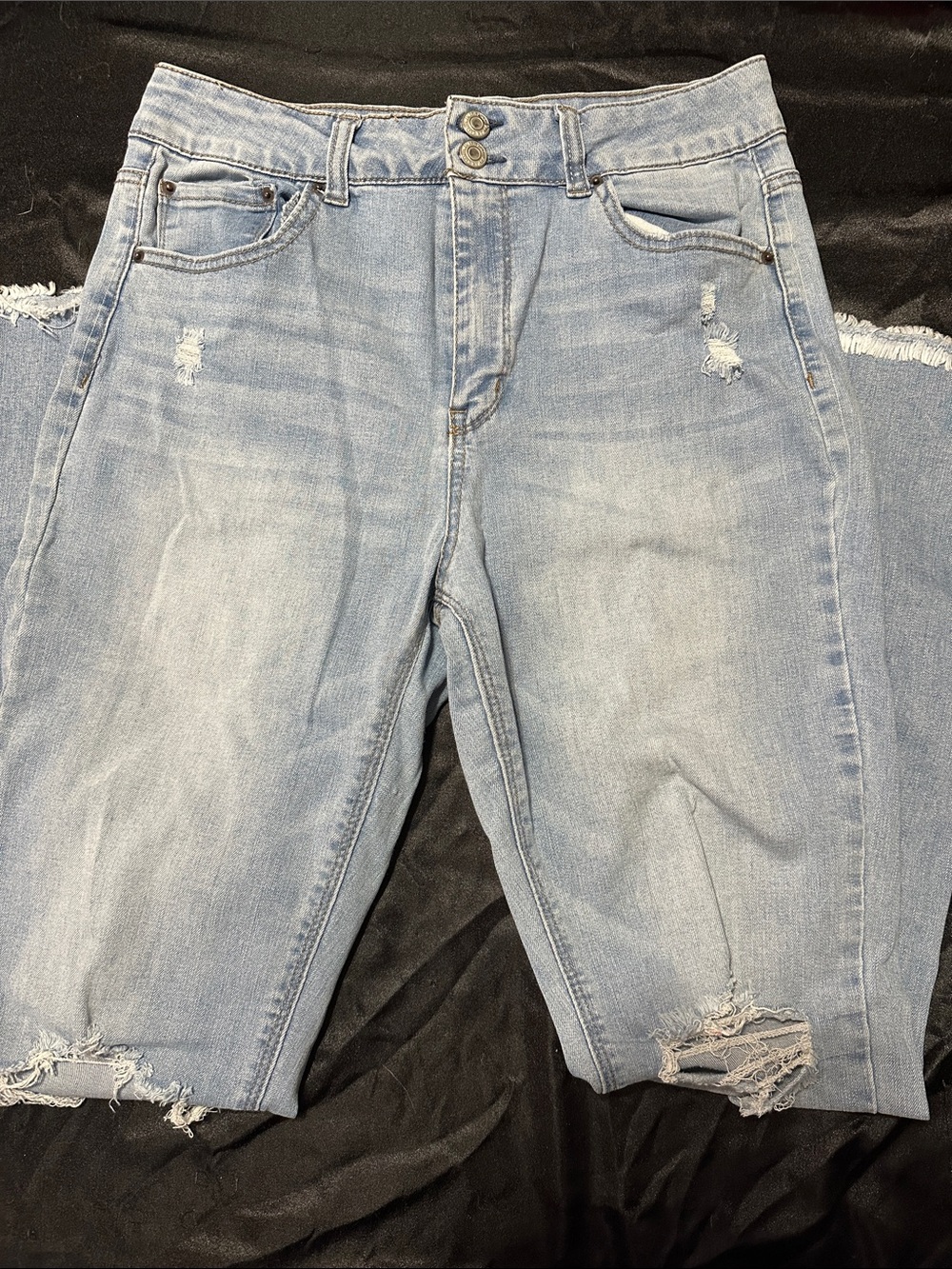 Vanilla Star Light Blue Distressed Cropped Jeans